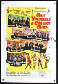 d443 GET YOURSELF A COLLEGE GIRL linen one-sheet movie poster '64 rock&roll