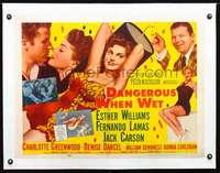 d043 DANGEROUS WHEN WET linen half-sheet movie poster '53 sexy Esther Williams!