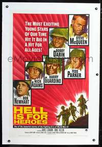 d458 HELL IS FOR HEROES linen one-sheet movie poster '62 Steve McQueen, WWII!