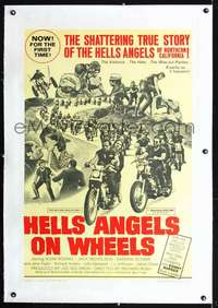 d460 HELLS ANGELS ON WHEELS linen one-sheet movie poster '67 biker gangs!