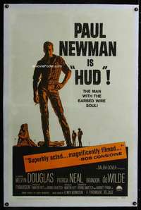 d466 HUD linen one-sheet movie poster '63 Paul Newman, Martin Ritt classic!