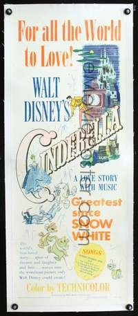 d034 CINDERELLA linen insert movie poster '50 Walt Disney classic!