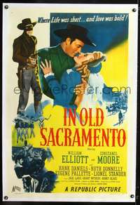 d470 IN OLD SACRAMENTO linen one-sheet movie poster '46 masked Bill Elliott!