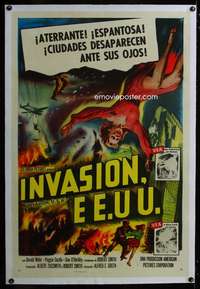 d479 INVASION U.S.A. linen Spanish/U.S. one-sheet movie poster '52 wild sci-fi!
