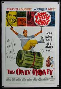 d485 IT'S ONLY MONEY linen one-sheet movie poster '62 detective Jerry Lewis!