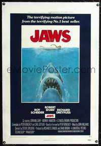 d487 JAWS linen int'l 1sh '75 Steven Spielberg classic shark!