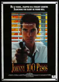 d489 JOHNNY 100 PESOS linen one-sheet movie poster '93 Armando Araiza w/gun!