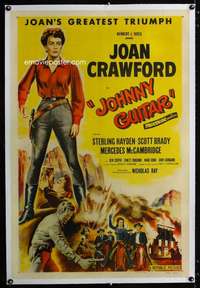 d491 JOHNNY GUITAR linen one-sheet movie poster '54 Joan Crawford, Ray