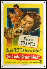 d498 LADY GAMBLES linen one-sheet movie poster '49 Stanwyck in Las Vegas!