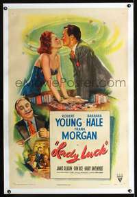 d499 LADY LUCK linen one-sheet movie poster '46 romantic gambling image!