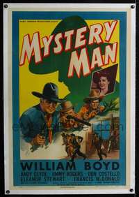 d526 MYSTERY MAN linen one-sheet movie poster '44 Boyd as Hopalong Cassidy