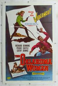 d530 OKLAHOMA WOMAN linen one-sheet movie poster '56 AIP western bad girl!