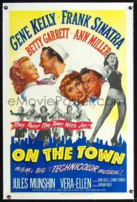 d532 ON THE TOWN linen one-sheet movie poster '49 Gene Kelly, Frank Sinatra