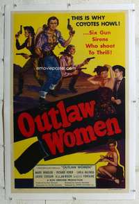 d535 OUTLAW WOMEN linen one-sheet movie poster '52 thrilling six gun sirens!