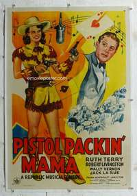 d546 PISTOL PACKIN' MAMA linen one-sheet movie poster '43 sexiest cowgirl!