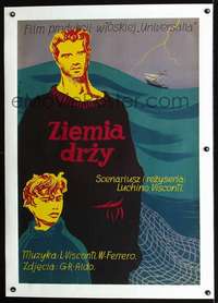 d295 LA TERRA TREMA linen Polish movie poster '51 Visconti, Palka art!