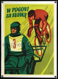 d286 SEIN GROSSER SIEG linen Polish 23x33 movie poster '52 bike racing!