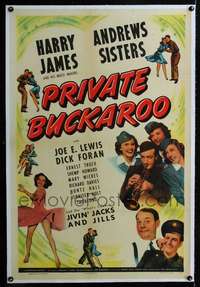 d551 PRIVATE BUCKAROO linen one-sheet movie poster '42 Harry James, Andrews