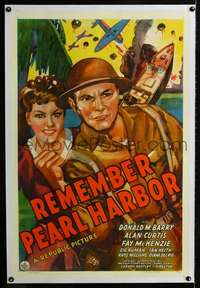 d561 REMEMBER PEARL HARBOR linen one-sheet movie poster '42 Red Barry, WWII
