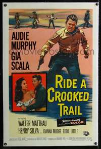 d568 RIDE A CROOKED TRAIL linen one-sheet movie poster '58 Audie Murphy