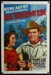 d569 RIDE TENDERFOOT RIDE linen one-sheet movie poster R48 Autry w/guitar!