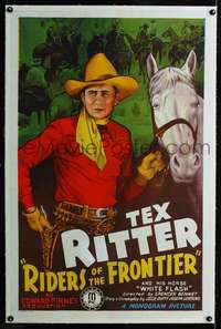 d570 RIDERS OF THE FRONTIER linen one-sheet movie poster '39 Tex Ritter