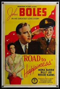 d573 ROAD TO HAPPINESS linen one-sheet movie poster '42 John Boles, Barrie