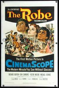 d577 ROBE linen one-sheet movie poster '53 Richard Burton, Simmons, Mature