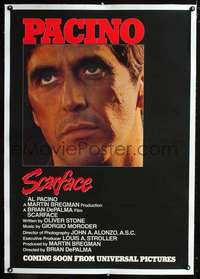 d586 SCARFACE linen advance one-sheet movie poster '83 Al Pacino, De Palma