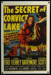 d594 SECRET OF CONVICT LAKE linen one-sheet movie poster '51 Ford, Tierney