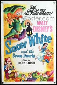 d601 SNOW WHITE & THE SEVEN DWARFS linen one-sheet movie poster R51 Disney