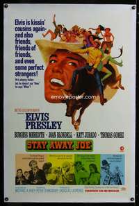 d612 STAY AWAY JOE linen one-sheet movie poster '68 Elvis Presley rides bull!