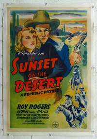 d615 SUNSET ON THE DESERT linen one-sheet movie poster '42 art of Roy Rogers!