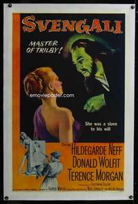 d617 SVENGALI linen one-sheet movie poster '55 hypnosis, Hildegarde Neff