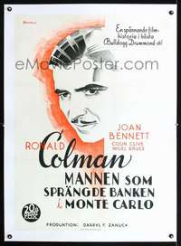 d093 MAN WHO BROKE THE BANK AT MONTE CARLO linen Swedish movie poster '35