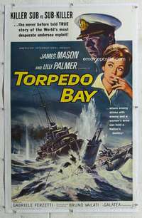 d630 TORPEDO BAY linen one-sheet movie poster '64 James Mason, Lilli Palmer