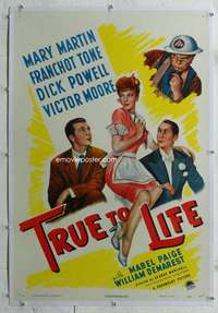 d634 TRUE TO LIFE linen one-sheet movie poster '43 Mary Martin, Dick Powell
