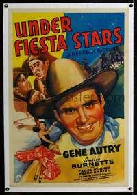 d637 UNDER FIESTA STARS linen one-sheet movie poster '41 art of Gene Autry!