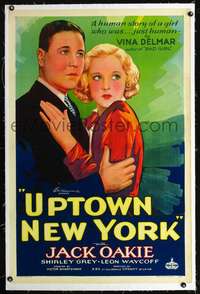 d638 UPTOWN NEW YORK linen one-sheet movie poster '32 Oakie & sexy bad girl!