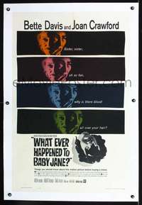 d649 WHAT EVER HAPPENED TO BABY JANE? linen one-sheet movie poster '62 Davis