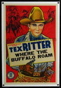 d654 WHERE THE BUFFALO ROAM linen one-sheet movie poster '38 Tex Ritter