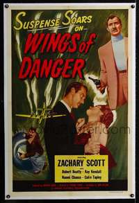 d656 WINGS OF DANGER linen one-sheet movie poster '52 Terence Fisher noir!