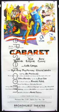 f096 CABARET linen Broadway stage play three-sheet movie poster '66