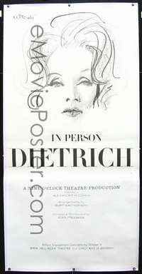 f102 IN PERSON DIETRICH linen stage show three-sheet movie poster '60s Marlene!