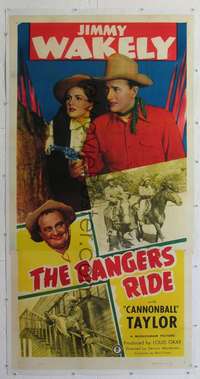 f106 RANGERS RIDE linen three-sheet movie poster '48 Jimmy Wakely, Cannonball!