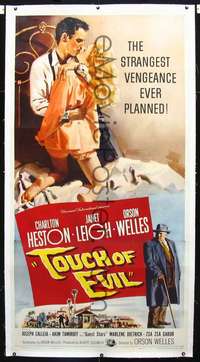 f113 TOUCH OF EVIL linen three-sheet movie poster '58 Welles, Heston, Leigh