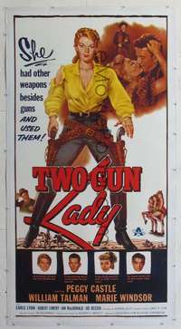 f114 TWO-GUN LADY linen three-sheet movie poster '55 she had other weapons too!
