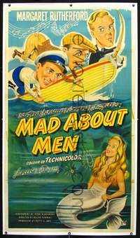 f092 MAD ABOUT MEN linen English three-sheet movie poster '54 sexy mermaid!