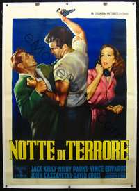 f065 NIGHT HOLDS TERROR linen Italian two-panel movie poster '55Olivetti art!