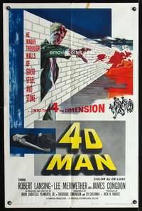 h007 4D MAN one-sheet movie poster '59 Robert Lansing walks through walls!
